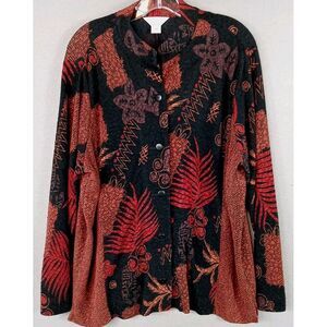 C.J. Banks Womens Button-Up Shirt Blouse Sz 1x Long Sleeve Stretch Artsy Pattern